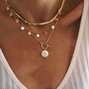 Free People Multi-Chain Coin Pearl Necklace